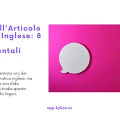 Il titolo "L'Uso dell'Articolo 'The' in Inglese" su sfondo rosa, con una nuvoletta bianca che simboleggia la comunicazione.