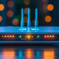 Nowoczesny router Wi-Fi z podświetlanymi diodami. Szukasz informacji, gdzie jest hasło na routerze Orange?