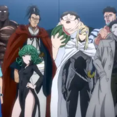 Helden der Helden-Assoziation, darunter ein Junge mit Lutscher, Tatsumaki und andere, bereit für One Punch Man Season 3.