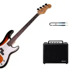 Zestaw gitara basowa, wzmacniacz Ibanez i kabel 3M. Idealny dla początkujących muzyków.