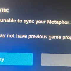 Ostrzeżenie: Steam nie mógł zsynchronizować zapisów gry Metaphor: ReFantazio z chmurą Steam. Może to oznaczać utratę postępów.