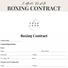 Boxing contract template for a fight promoter, detailing boxer and manager information.
