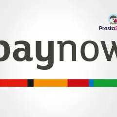 Paynow co to? Logo PrestaShop z napisem "paynow" i kolorowym paskiem.