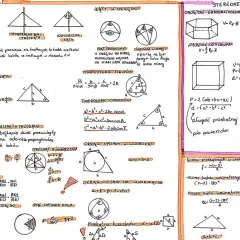 Zbiór wzorów geometrycznych, w tym twierdzenia o trójkątach, okręgach i bryłach, tworzy uporządkowany szereg geometryczny wiedzy.