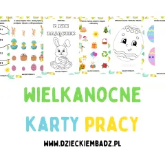 Wielkanocne karty pracy: kolorowanki z zajączkiem, pisanki, zadania matematyczne i obrazkowe.