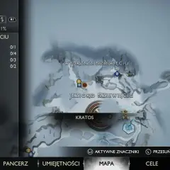 Mapa z gry God of War Ragnarok: Jezioro Dziewięciu w Midgardzie. Kratos stoi na lodzie, a wokół niego śnieżny krajobraz.