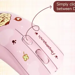 Souris rose Pompompurin avec un bouton pour le réglage de la souris.