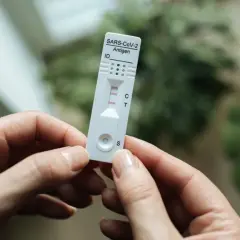Dwie kreski na teście wskazują na pozytywny wynik testu na COVID.
