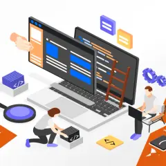 Programiści pracują nad kodem, tworząc rozwiązania SaaS. To właśnie saas co to - oprogramowanie jako usługa, dostępne online.