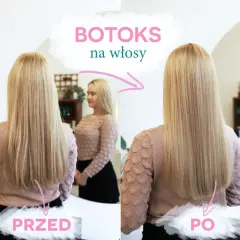 Przed i po zabiegu botoks na włosy. Włosy po zabiegu są gładkie i lśniące.