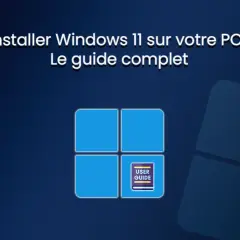 Guide complet pour installer Windows 11 sur votre PC. Le logo Windows 11 est affiché avec un livre "User Guide".