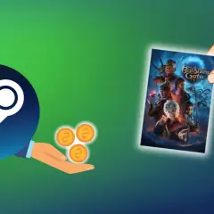 Ręka trzyma okładkę gry Baldur's Gate 3, a obok logo Steam i monety. Zastanawiasz się, ile trwa zwrot gry na Steam?