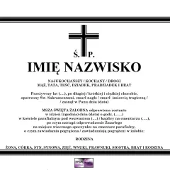 Klepsydra po pogrzebie z imieniem i nazwiskiem zmarłego, datą śmierci i informacją o mszy żałobnej.