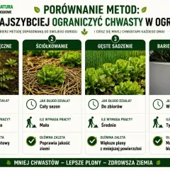 Porównanie metod zwalczania chwastów: ręczne wyrywanie, ściółkowanie, gęste sadzenie i bariery betonowe. Wybierz najlepszą dla swojego ogrodu.