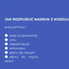 Grafika z koszulką i listą domowych sposobów na usunięcie nadruku.