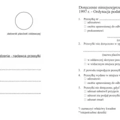 Formularz "Potwierdzenie odbioru" zawiera pola do wypełnienia, jak wypełnić potwierdzenie odbioru, adres nadawcy i odbiorcy, rodzaj i numer pisma.