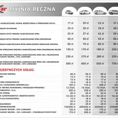 Cennik usług myjni ręcznej Techcar. Sprawdź ceny woskowania i kompleksowego sprzątania aut.