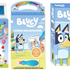 Zestawy Bluey: kolorowanki wodne wielokrotnego użytku z magicznym pisakiem i kolorowe paluszki do zabawy.
