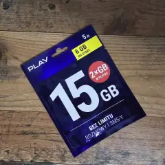 Karta Play na kartę z 15 GB internetu. 6 GB na start i 2x GB w Play24. Bez limitu rozmowy i SMS.