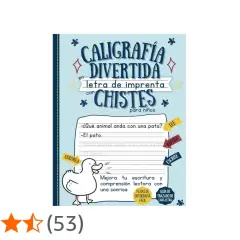 Ilustración de un pato y texto sobre caligrafía divertida con chistes para niños.