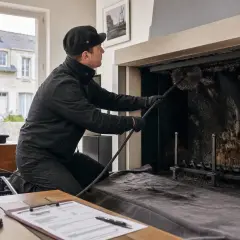 Un ramoneur nettoie une cheminée. Même si elle n'est pas utilisée, il est important de savoir si on doit ramoner une cheminée non utilisée pour éviter les risques.
