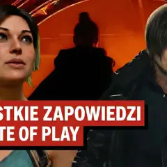 Zapowiedzi ze State of Play: zbliżenie na twarze postaci z gry, w tle czerwona poświata.