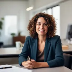 Lächelnde Frau im Büro, bereit für ihre Umschulung zur Verwaltungsfachangestellten in Hamburg.