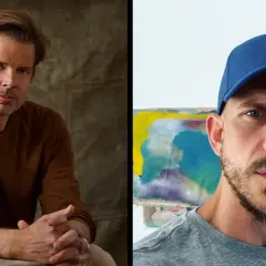Två män, en i brun tröja, den andra med blå keps. Kanske huvudrollsinnehavare i en kommande "believe me movie"?