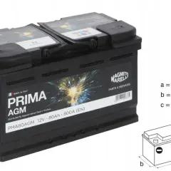 Akumulator Prima AGM 12V-80Ah, idealny do Opla Vivaro 2.0 CDTI. Wymiary: 310x175x190 mm.