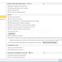 Finestra "Opzioni di Excel" con "Impostazioni avanzate" selezionate. Si vedono opzioni per il calcolo, la compatibilità con Lotus e altre impostazioni generali.