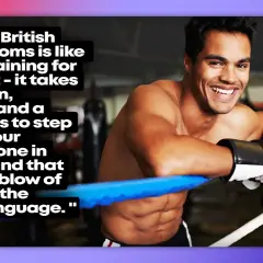 A smiling boxer in gloves leans on the ropes, embodying the dedication needed for fluency, like mastering boxing sayings.
