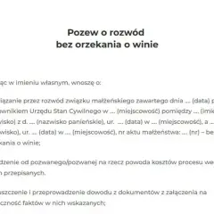 Pozew o rozwód bez orzekania o winie. Dokument zawiera kluczowe informacje, co mówić na sprawie rozwodowej bez orzekania o winie.