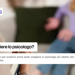 Guida su come trovare uno psicologo. L'immagine mostra un'interazione tra due persone, con il logo Serenis e il titolo "Come scegliere lo psicologo?".