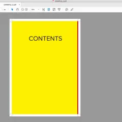 A bright yellow page with "CONTENTS" in black text, part of a PDF document, likely from an InDesign tutorial.