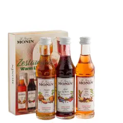 Zestaw syropów Monin do herbaty: Pumpkin Spice, Spiced Red Berries i Winter Spice. Idealne na chłodne dni.