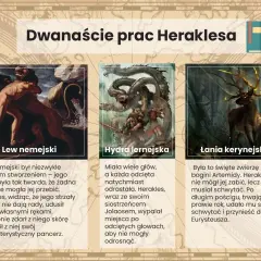 Herakles walczy z lwem nemejskim, hydrą i łanią kerynejską.