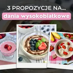 3 propozycje na pyszne dania wysokobiałkowe: mus truskawkowy, deser czekoladowy z owocami i lody z truskawkami. Idealne przepisy na dietę białkową.