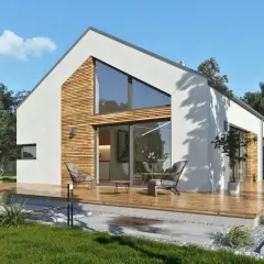 Nowe domy w cenie mieszkania: nowoczesna bryła z drewnianymi akcentami, taras i ogród.
