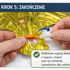 Ostatni krok, jak nadmuchać balon: wyjmij słomkę z zaworu. Sam się zamknie, by powietrze nie uciekło.