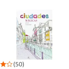 Libro de "ciudades mágicas para colorear" con una ilustración de un canal veneciano.