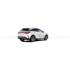 Biały Lexus RX z tyłu, z widocznymi światłami i felgami. Sprawdź jego wymiary, by dopasować do swoich potrzeb.