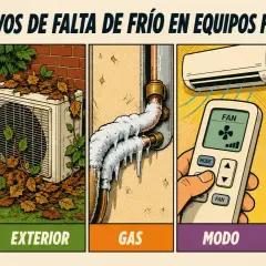 Motivos de falta de frío en aire acondicionado Fujitsu Inverter: filtros sucios, exterior obstruido, gas congelado, modo incorrecto o errores.