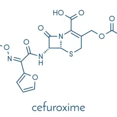 Struktura chemiczna cefuroksymu, antybiotyku z grupy cefalosporyn, znanego też jako Zinnat.