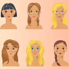 Illustration av sex ansiktsformer med olika frisyrer, inklusive korta frisyrer, som visar hur olika hårstilar kan framhäva ansiktsdrag.