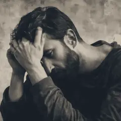 Uomo pensieroso con le mani tra i capelli, riflette su cosa scrivere ad un uomo che non ti cerca.