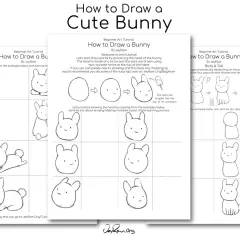 Tutorial para un kawaii conejo dibujo facil. Muestra cómo dibujar la cabeza, el cuerpo y la cola de un conejito paso a paso.