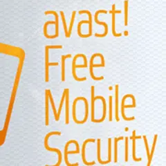 Pomarańczowy symbol telefonu i napis "avast! Free Mobile Security" na białym tle.