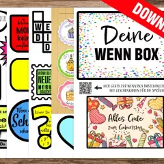 Bastelanleitung für eine "Deine Wenn Box" zum Selbermachen für Frauen, mit Sprüchen und Geschenkideen.