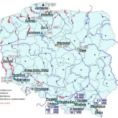 Mapa przedstawia teren na którym zostanie wybudowana elektrownia wodna i jej wpływ na środowisko