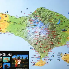 Bali wo ist das? Eine Karte zeigt die Insel mit Sehenswürdigkeiten wie Lovina, Munduk (Wasserfall), Ubud und Amed.